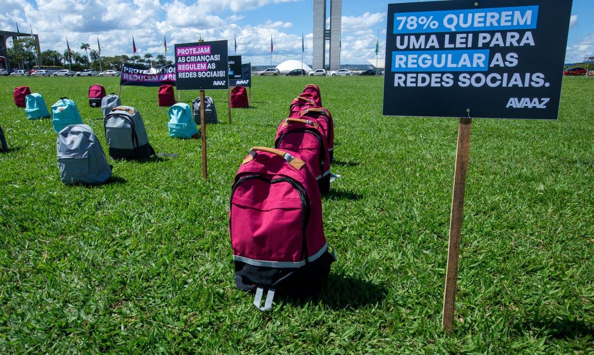 Protesto em Brasília pede regulação das redes sociais