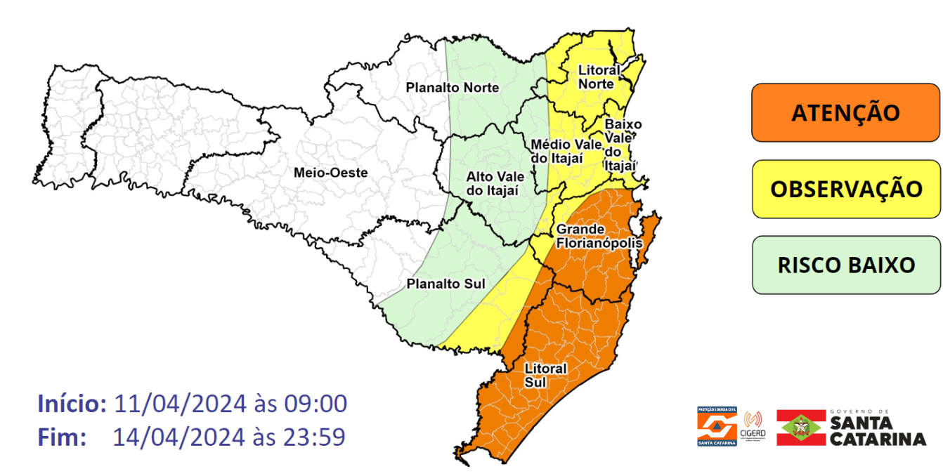 Previsão do tempo aponta chuva persistente e volumosa até domingo (14)