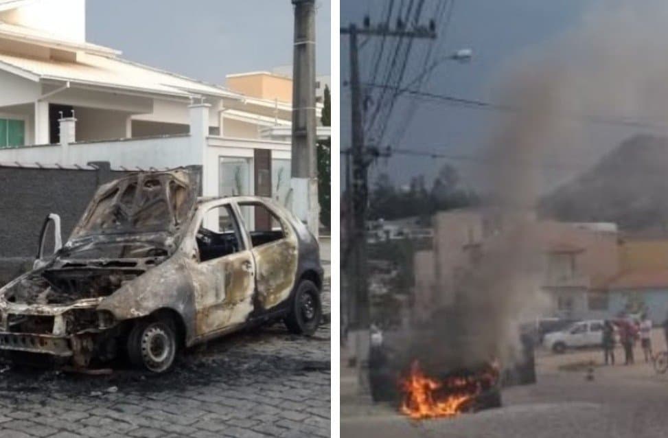 Carro é destruído pelo fogo