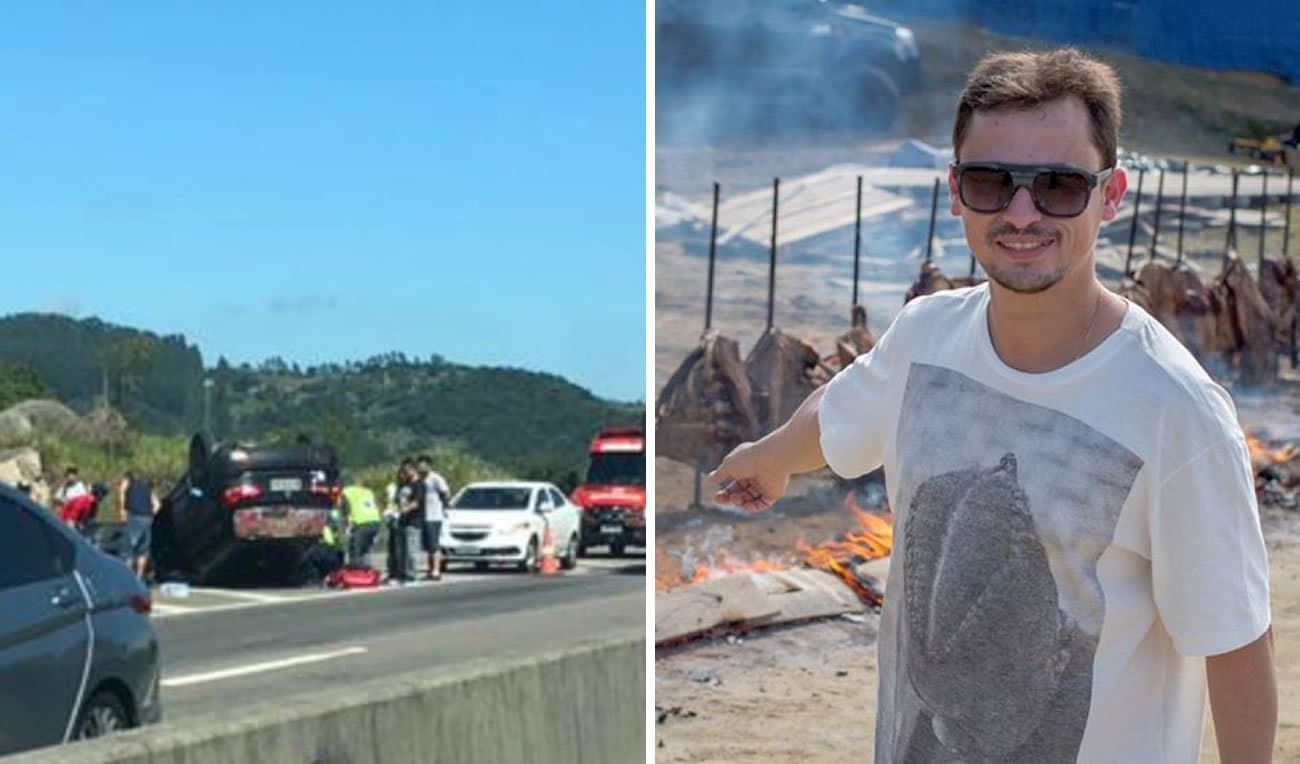 Carro conduzido pelo colunista Matheus Ximbica capota na BR-101