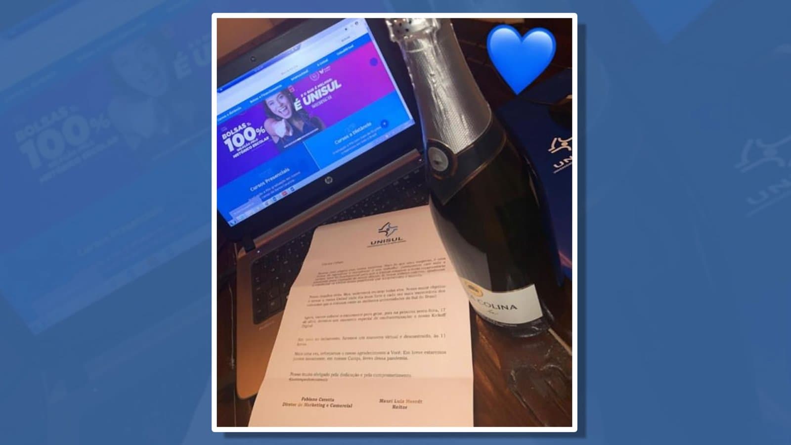 Em plena pandemia, Unisul mima funcionários com champanhe "pra comemorar"