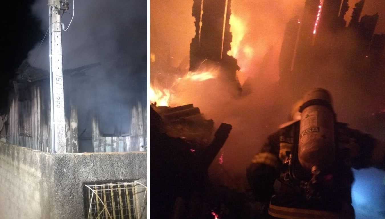 Casa de madeira é destruída por incêndio, no Fábio Silva