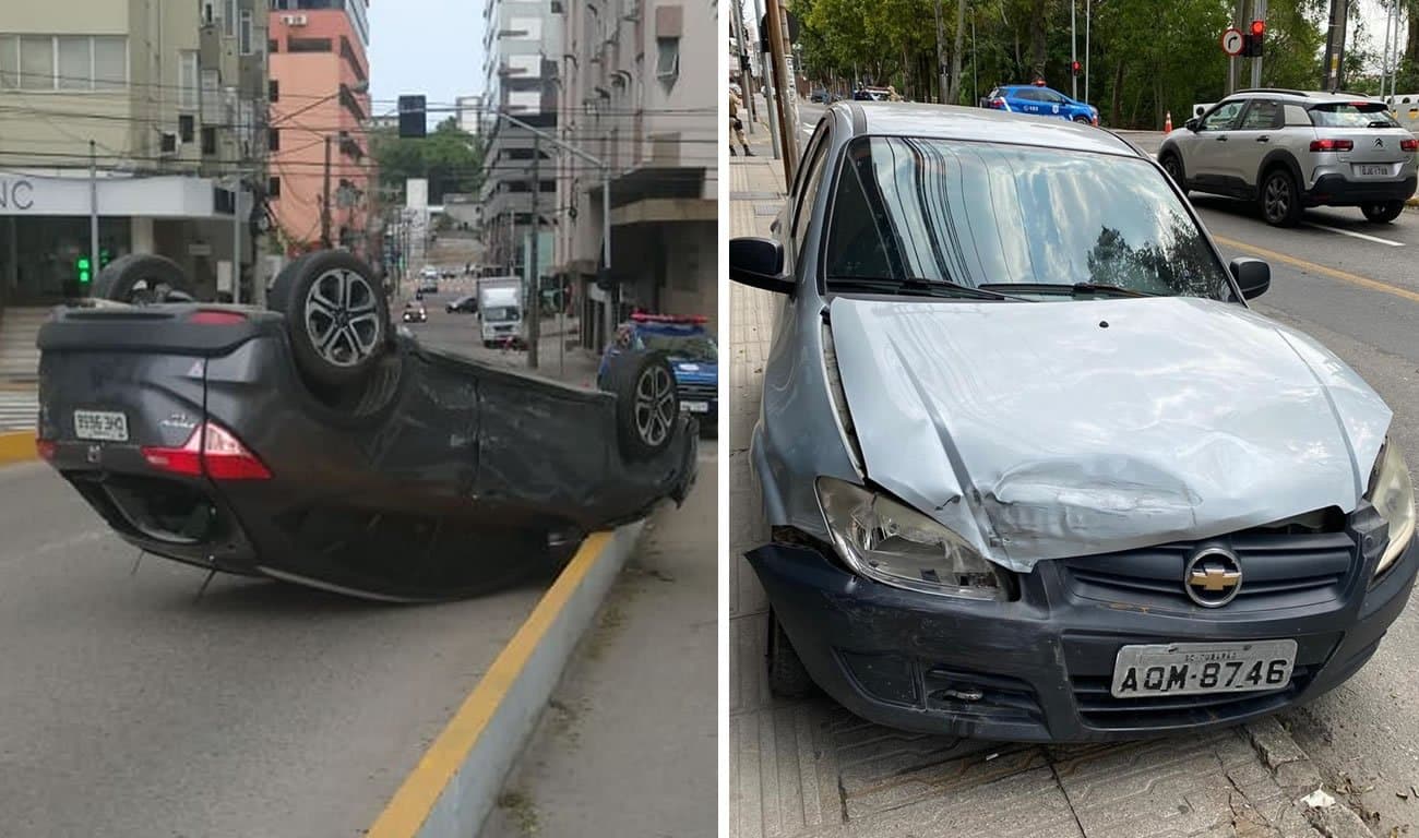 Após colisão, carro capota na ponte Dilney Chaves Cabral