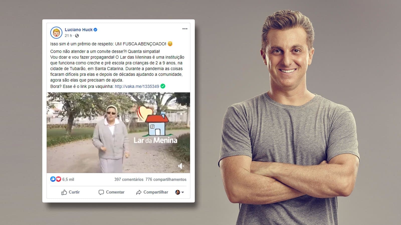 Luciano Huck compartilha vídeo do "Fusquinha Abençoado"