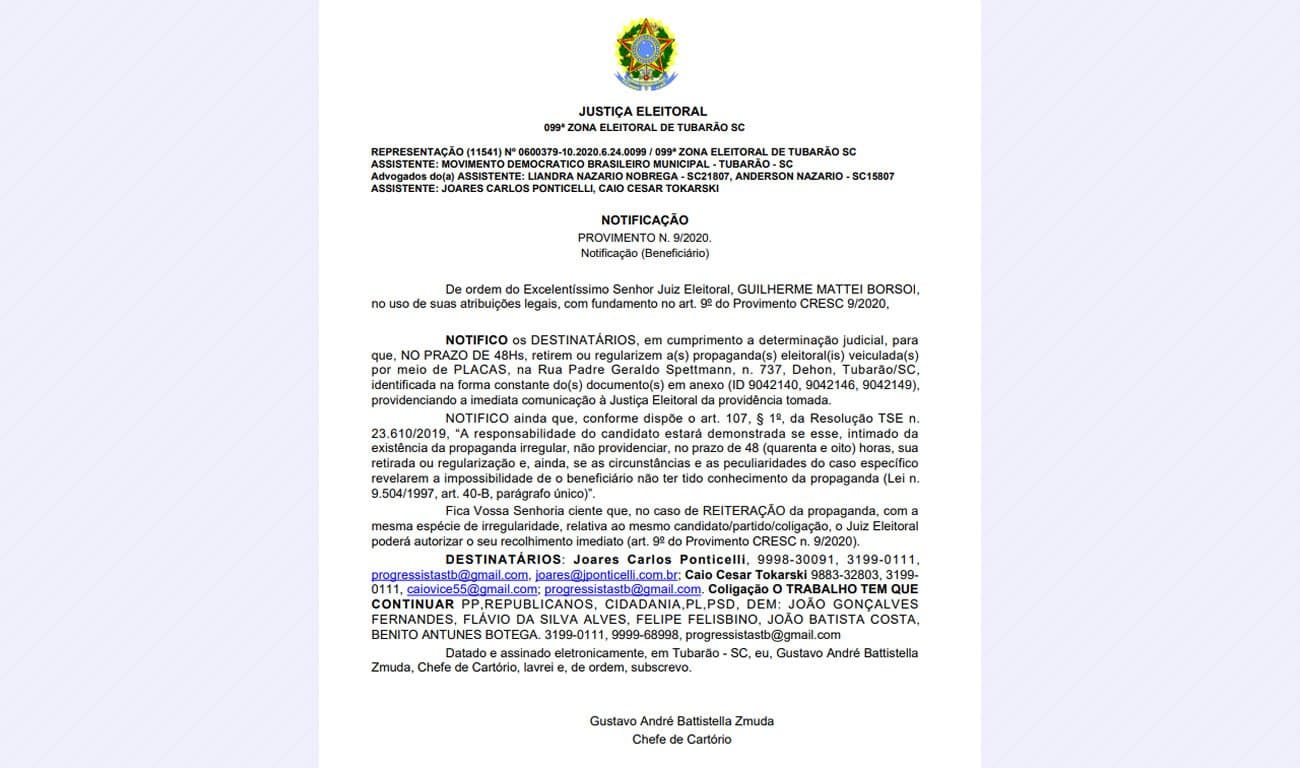 Justiça Eleitoral notifica Joares e Caio por placa irregular