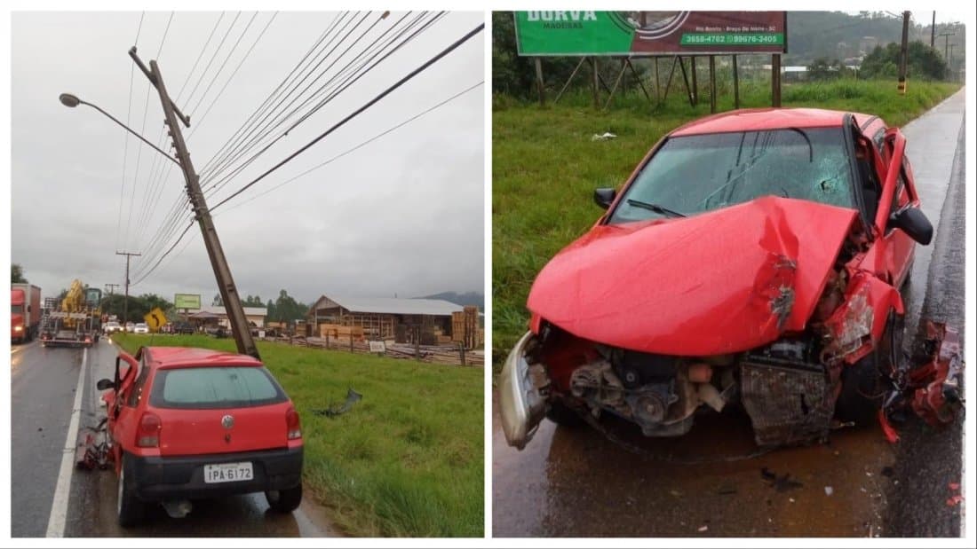 Homem colido com poste em Braço do Norte