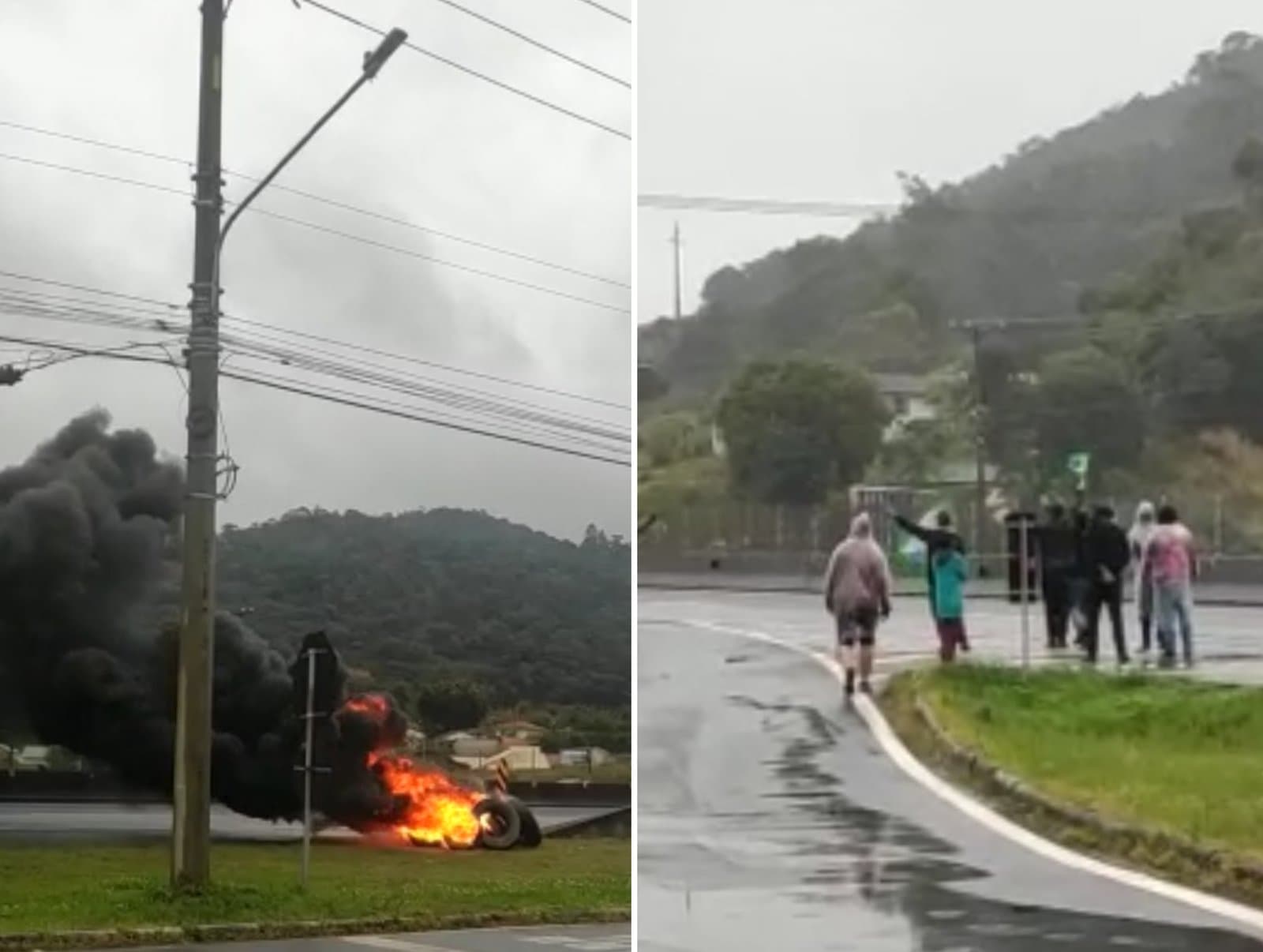Manifestantes queimam pneus e fecham trechos da BR-101