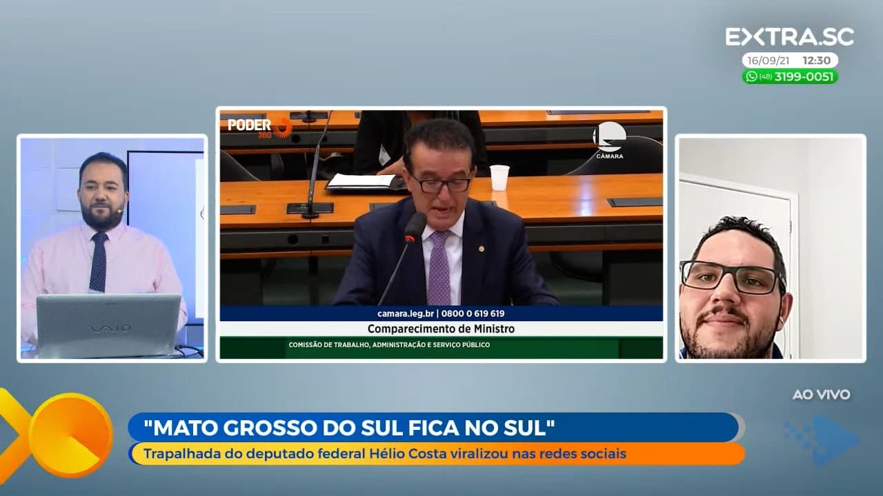 ASSISTA: Deputado Helio Costa desliza na geografia e professor explica onde fica o Mato Grosso do Sul