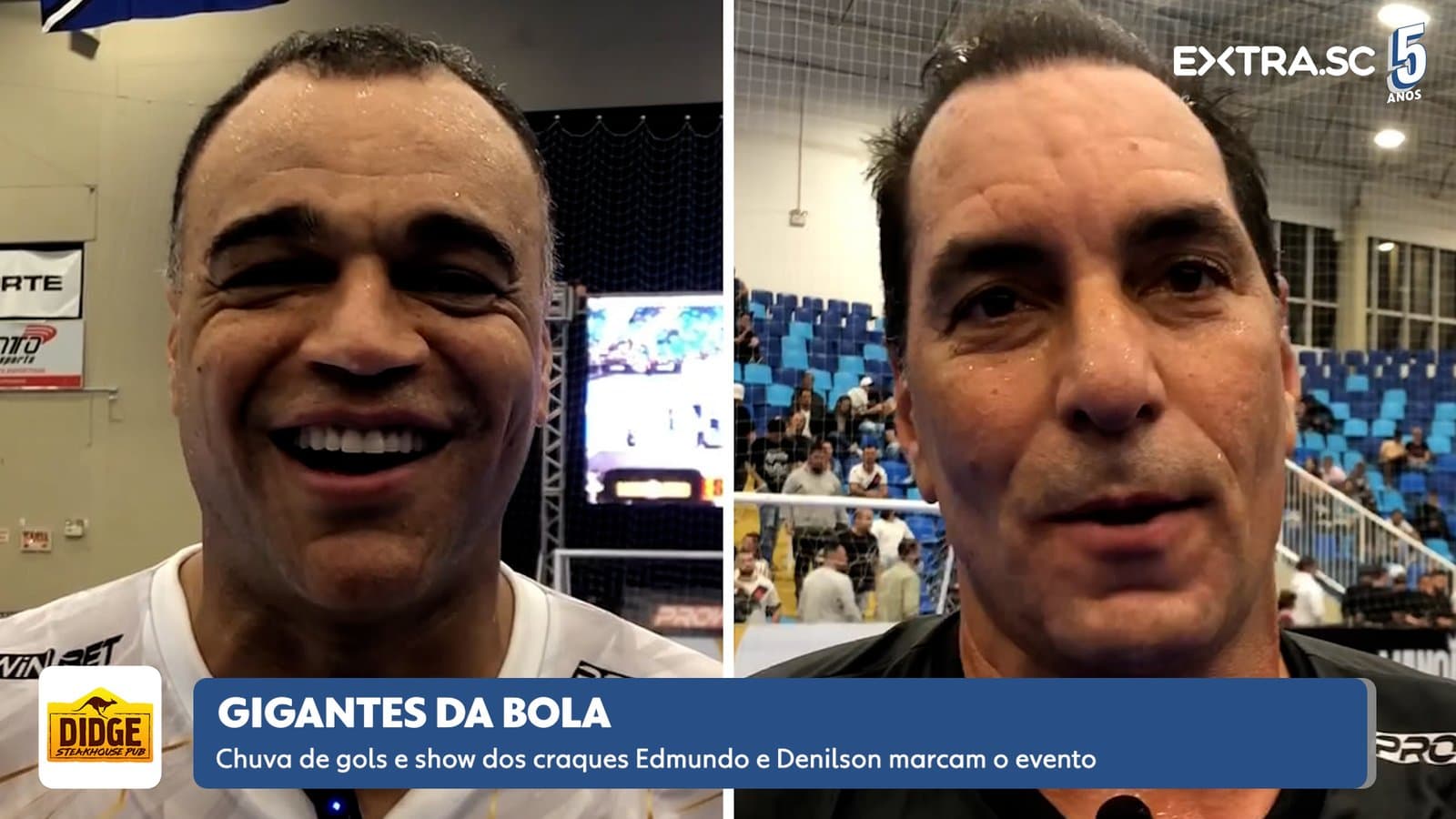 Chuva de gols e show dos craques Denilson e Edmundo marcam o Gigantes da Bola