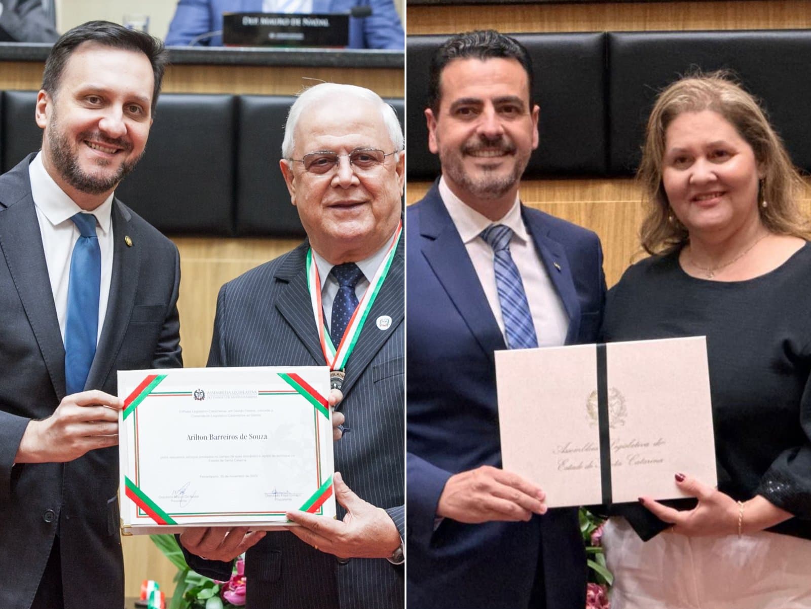 Arilton Barreiros e Padre Raimundo Ghizoni recebem Comenda do Legislativo Catarinense