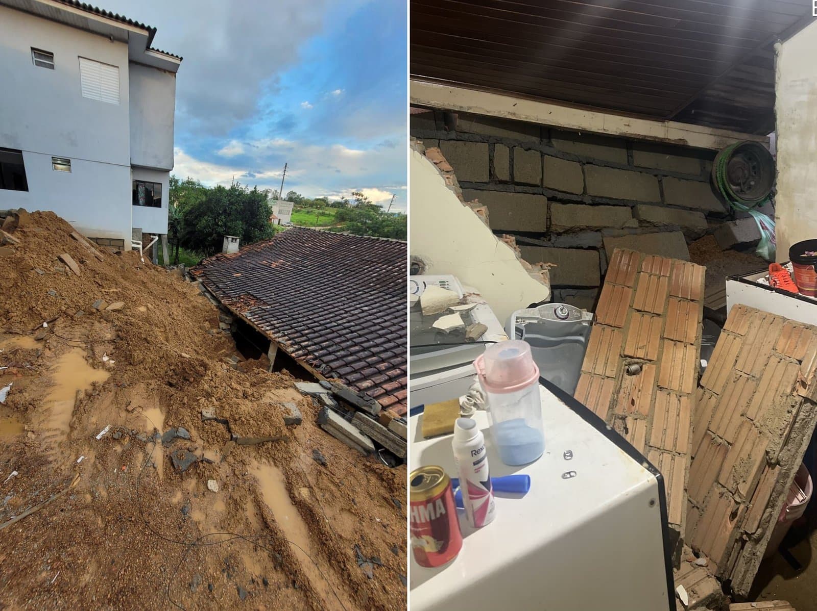 Família é retirada de casa após queda de muro provocada pela chuva intensa