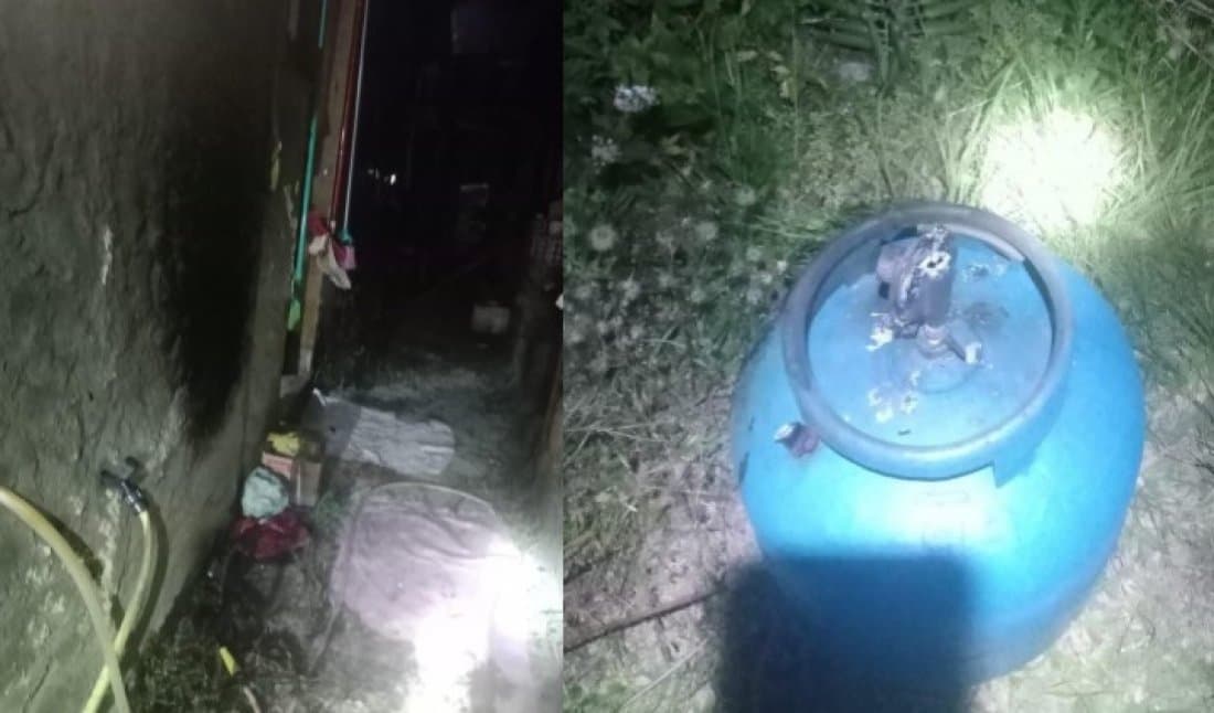 Botijão de gás em chamas quase causa incêndio em casa no Farol de Santa Marta